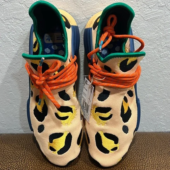 New Adidas Pharrell Williams Human Race NMD Animal Print Peach & Orange Sneakers